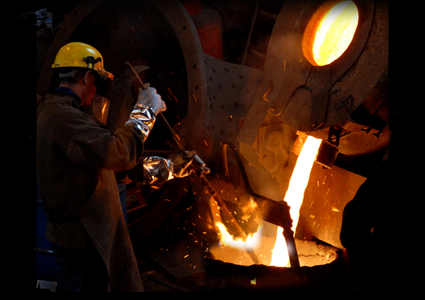 Molten metalbeing poured into mold